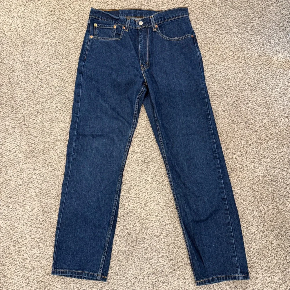 Levis 505 Regular Fit Straight Leg Jeans Dark Indigo Blue Denim W32 L30 Mens